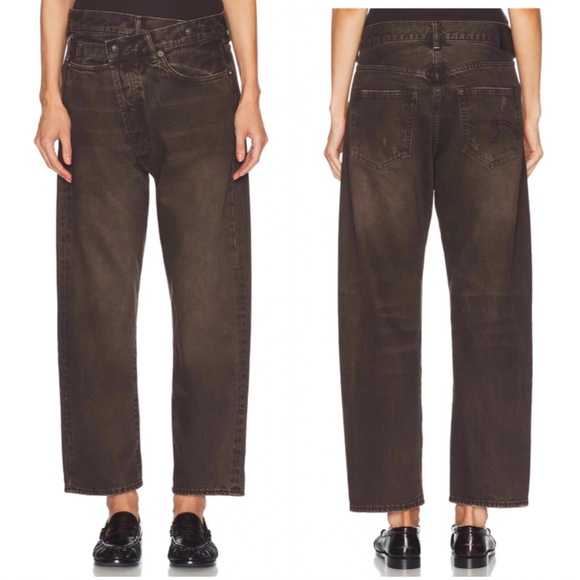 NWT BEST R13 Crossover Low Rise Jeans Pants - Vintage Chocolate Brown Cotton